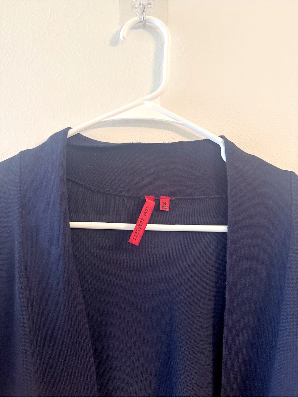 Love Scarlett Navy Open Front Longline Cardigan Gold Button Cuff Pockets M - Picture 6 of 9